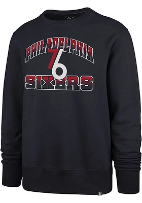 47 Philadelphia 76ers Mens Navy Blue Half Fade Headline Long Sleeve Crew Sweatshirt