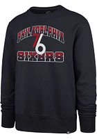47 Philadelphia 76ers Mens Navy Blue Half Fade Headline Long Sleeve Crew Sweatshirt