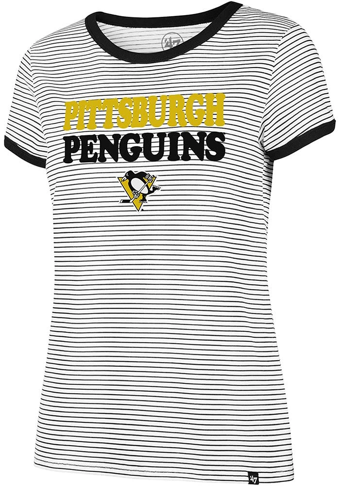 47 Pittsburgh Penguins Womens White Striped Ringer Short Sleeve T-Shirt