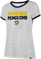 47 Pittsburgh Penguins Womens White Striped Ringer Short Sleeve T-Shirt