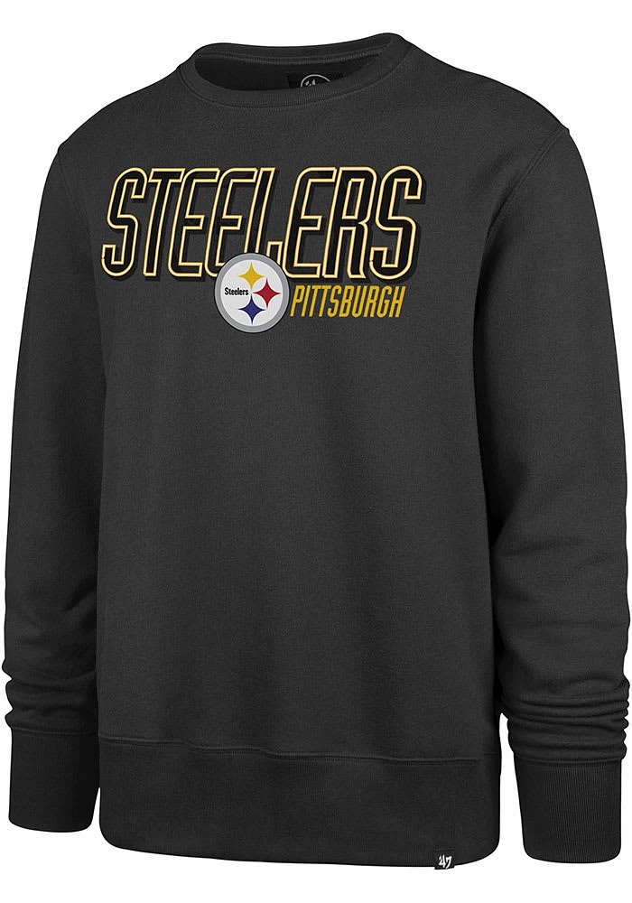 47 Pittsburgh Steelers Mens Charcoal LOCKED HEADLINE Long Sleeve Crew Sweatshirt