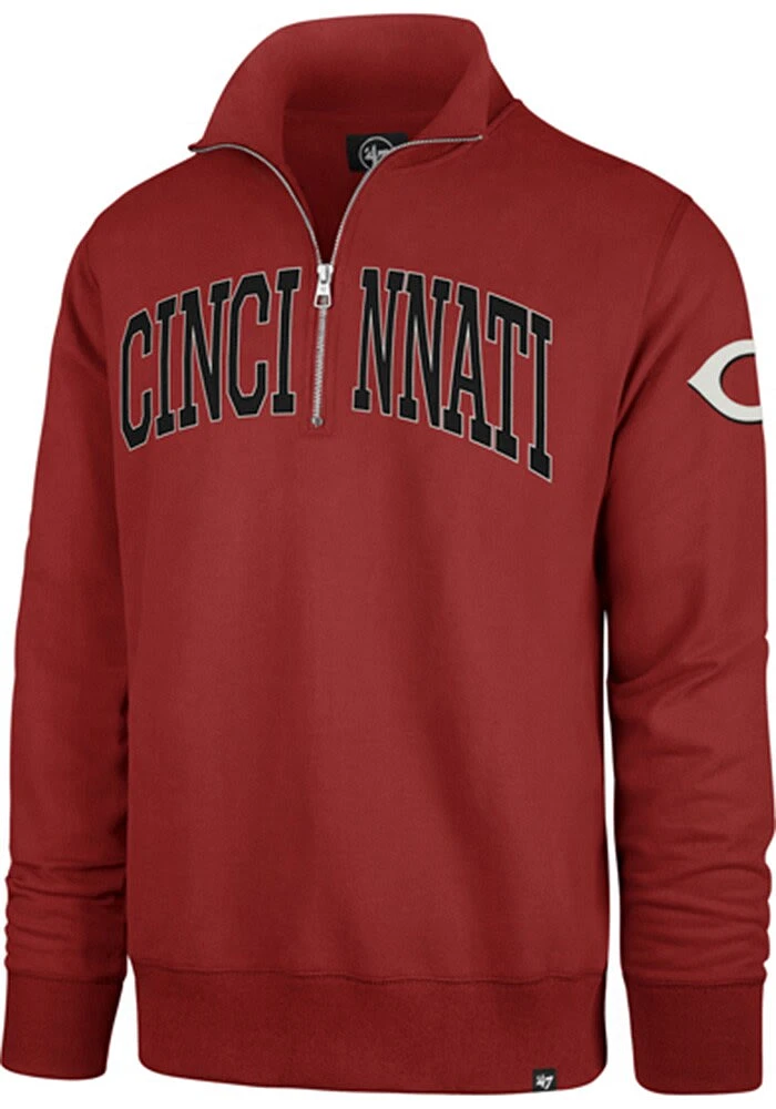 47 Cincinnati Reds Mens Red Striker Design Long Sleeve Qtr Zip Fashion Pullover