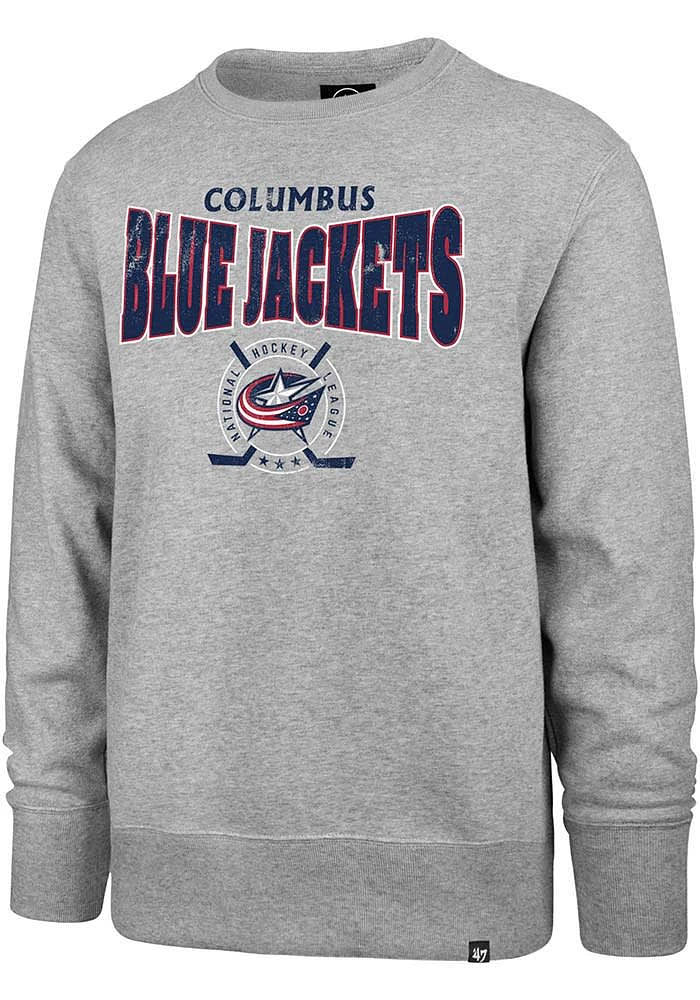 47 Columbus Blue Jackets Mens Grey Forehand Headline Long Sleeve Crew Sweatshirt