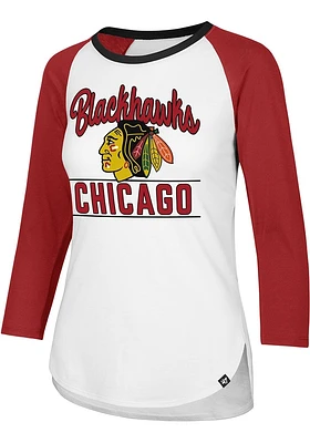 47 Chicago Blackhawks Womens White Splitter Raglan LS Tee