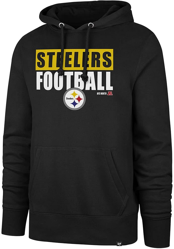 47 Pittsburgh Steelers Mens Black Blockout Headline Long Sleeve Hoodie
