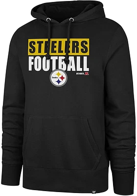 47 Pittsburgh Steelers Mens Black Blockout Headline Long Sleeve Hoodie