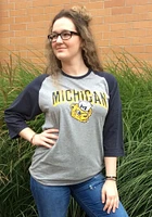 47 Michigan Wolverines Blue Break Thru Club Raglan Long Sleeve Fashion T Shirt