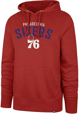 47 Philadelphia 76ers Mens Red Outrush Headline Long Sleeve Hoodie