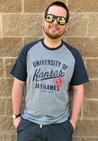47 Kansas Jayhawks Grey Grandstand Match Raglan Short Sleeve Fashion T Shirt