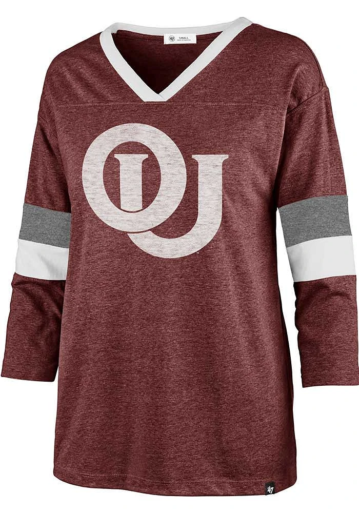 47 Oklahoma Sooners Womens Crimson Piper Football LS Tee