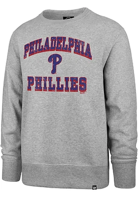 47 Philadelphia Phillies Mens Grey Wordmark Grounder Headline Long Sleeve Crew Sweatshirt
