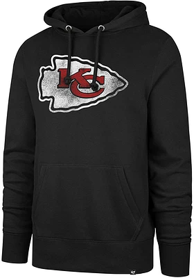 47 Kansas City Chiefs Mens Black Retro Imprint Headline Long Sleeve Hoodie