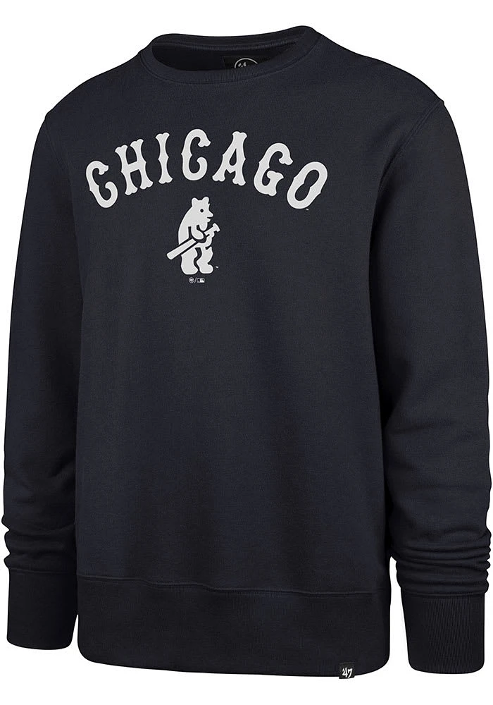 47 Chicago Cubs Mens Navy Blue Pregame Headline Long Sleeve Crew Sweatshirt