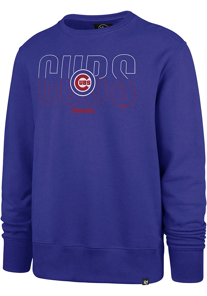 47 Chicago Cubs Mens Blue Split Squad Headline Long Sleeve Crew Sweatshirt