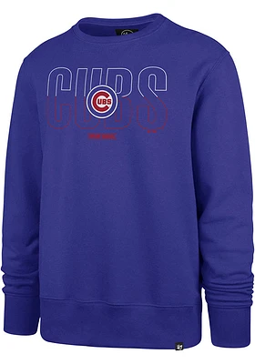 47 Chicago Cubs Mens Blue Split Squad Headline Long Sleeve Crew Sweatshirt