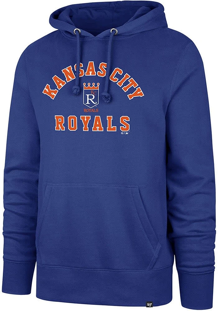 47 Kansas City Royals Mens Blue Varsity Arch Headline Long Sleeve Hoodie