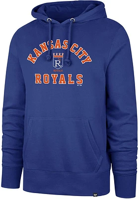 47 Kansas City Royals Mens Blue Varsity Arch Headline Long Sleeve Hoodie