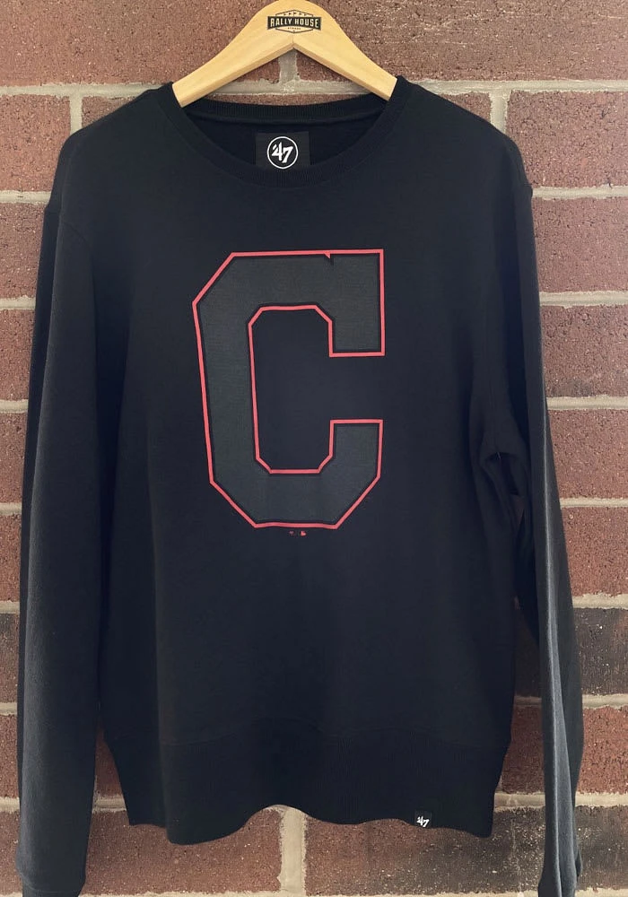 47 Cleveland Guardians Mens Black Pop Imprint Headline Long Sleeve Crew Sweatshirt