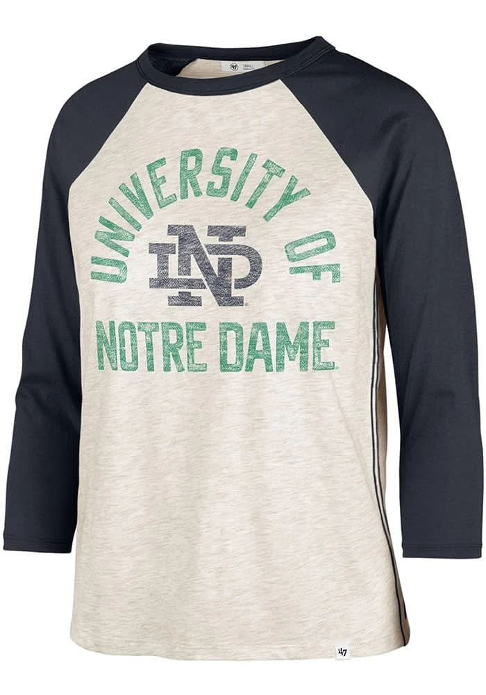 47 Notre Dame Fighting Irish Womens Oatmeal Retro Daze Ava Raglan LS Tee