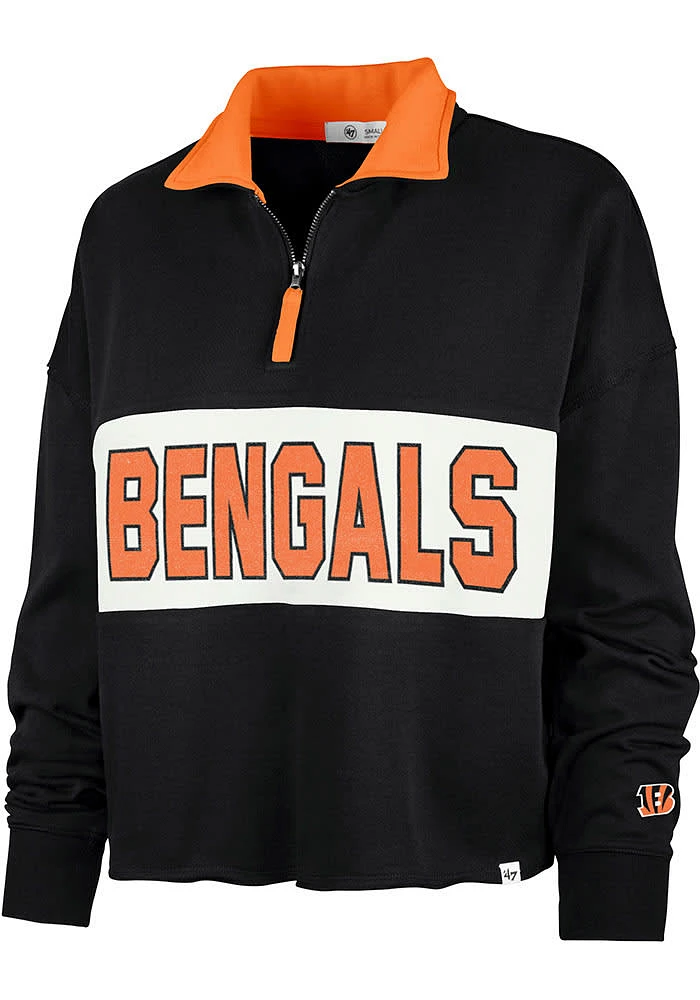 47 Cincinnati Bengals Womens Black Next Level 1/4 Zip Pullover