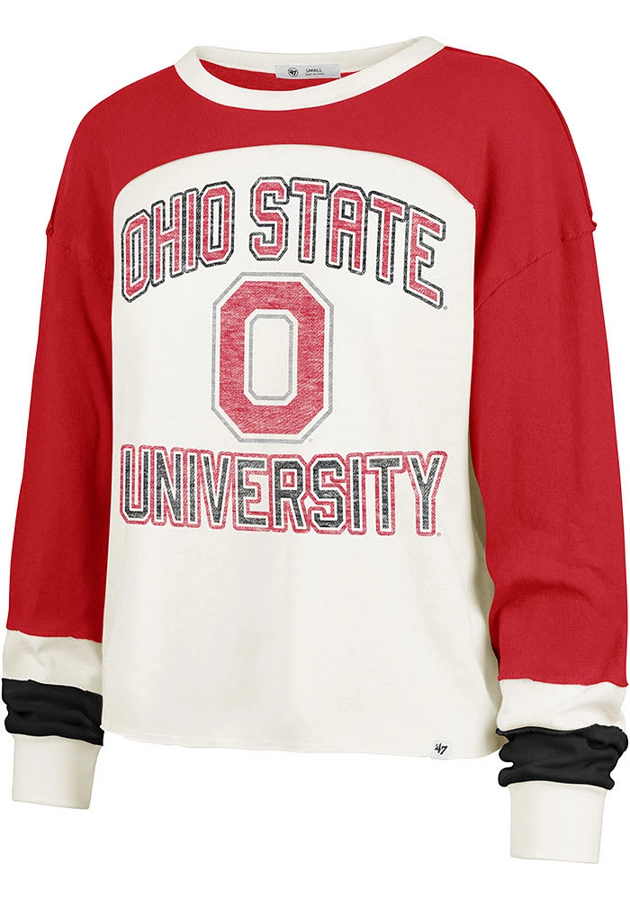 47 Ohio State Buckeyes Womens Red Curve Toni LS Tee