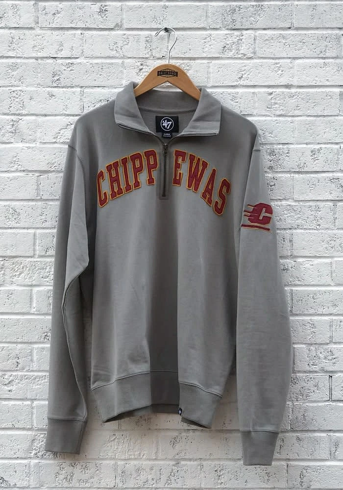 47 Central Michigan Chippewas Mens Grey Striker Long Sleeve Qtr Zip Fashion Pullover