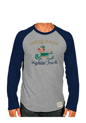 Original Retro Brand Notre Dame Fighting Irish Grey Raglan Long Sleeve Fashion T Shirt
