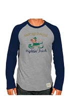 Original Retro Brand Notre Dame Fighting Irish Grey Raglan Long Sleeve Fashion T Shirt