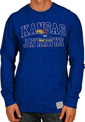 Original Retro Brand Kansas Jayhawks Blue Number 1 Design Long Sleeve Fashion T Shirt