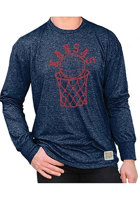 Original Retro Brand Kansas Jayhawks Navy Blue BBall Long Sleeve Fashion T Shirt