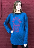 Original Retro Brand Kansas Jayhawks Navy Blue BBall Long Sleeve Fashion T Shirt