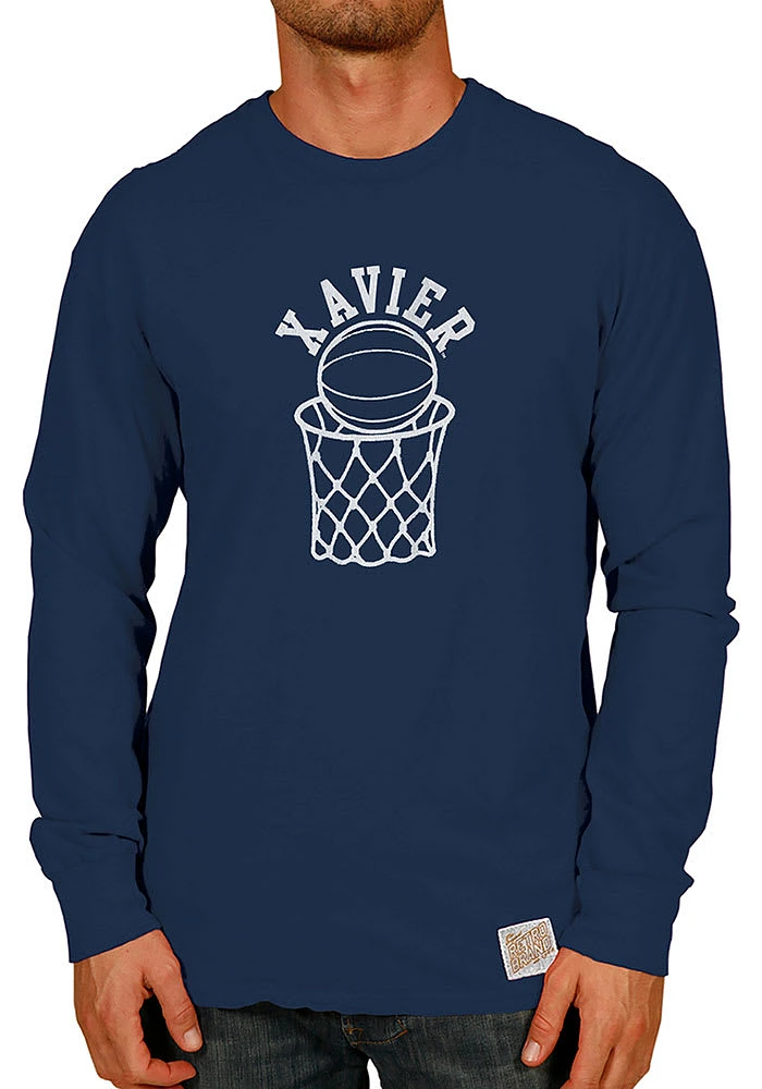 Original Retro Brand Xavier Musketeers Navy Blue Arch Logo Long Sleeve Fashion T Shirt