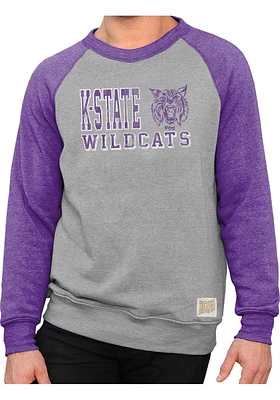 Original Retro Brand K-State Wildcats Mens Purple Color Black Raglan Long Sleeve Fashion Sweatshir..