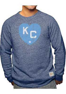 Original Retro Brand Kansas City Monarchs Mens Navy Blue Heart Long Sleeve Fashion Swe..