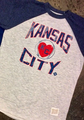 Original Retro Brand Kansas City Monarchs Navy Blue Heart Short Sleeve T Shirt