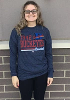 Original Retro Brand Cleveland Buckeyes Navy Blue Mock Twist Long Sleeve Fashion T Shirt