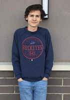 Original Retro Brand Cleveland Buckeyes Mens Navy Blue Raglan Crew Long Sleeve Fashion Sweatshirt