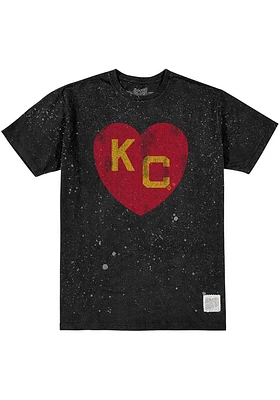 Original Retro Brand Kansas City Monarchs Black Distressed Heart Short Sleeve Fashion T Shirt