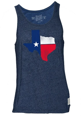 Original Retro Brand Texas Mens Navy Blue State Shape w/flag Short Sleeve Tank Top