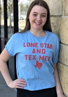 Original Retro Brand Texas Womens Light Blue Lone Star Short Sleeve T-Shirt
