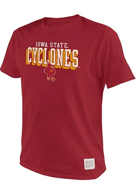 Original Retro Brand Iowa State Cyclones Cardinal Vintage Distressed Stacked Name Short Sleeve Fas..