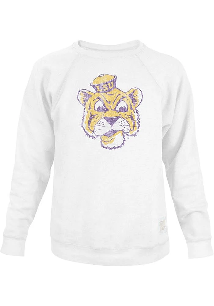 Original Retro Brand LSU Tigers Mens White Distressed Triblend Long Sleeve Fashion Sweatshirt