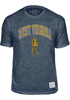 Original Retro Brand West Virginia Mountaineers Navy Blue Arch Mascot Short Sleeve Fashion T Shirt
