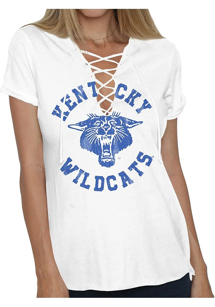 Original Retro Brand Kentucky Wildcats Womens White Lace Up Front Short Sleeve T-Shirt