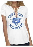 Original Retro Brand Kentucky Wildcats Womens White Lace Up Front Short Sleeve T-Shirt