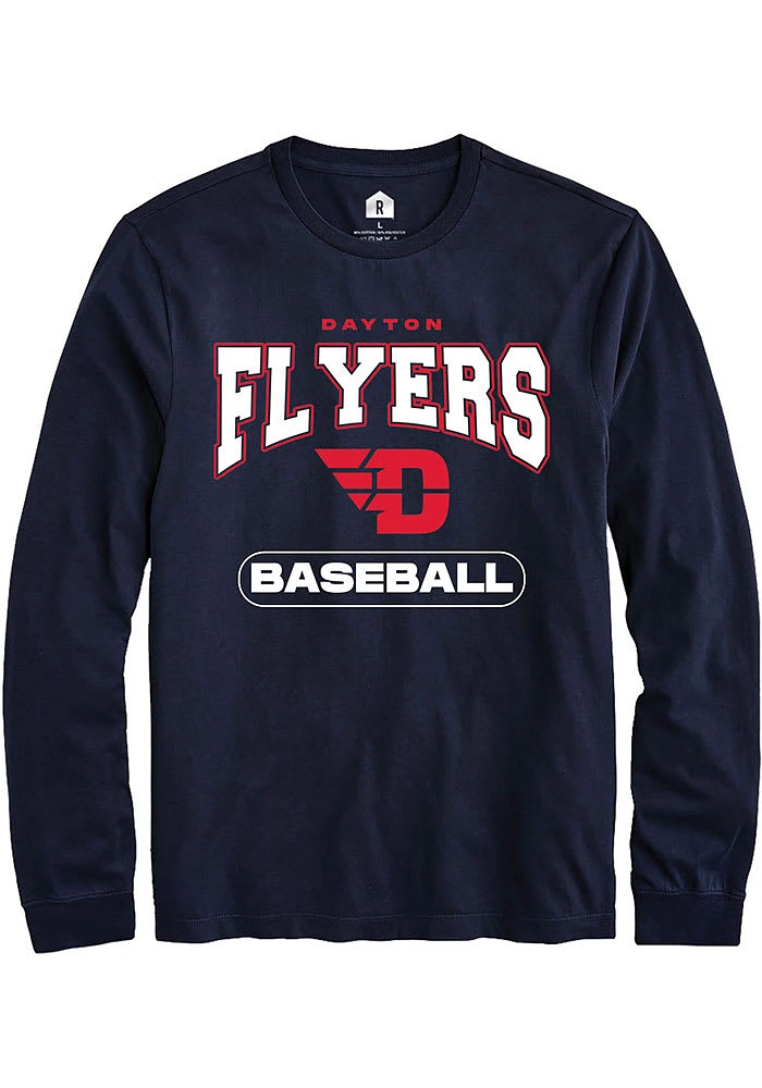 Rally Dayton Flyers Navy Blue Baseball Long Sleeve T Shirt