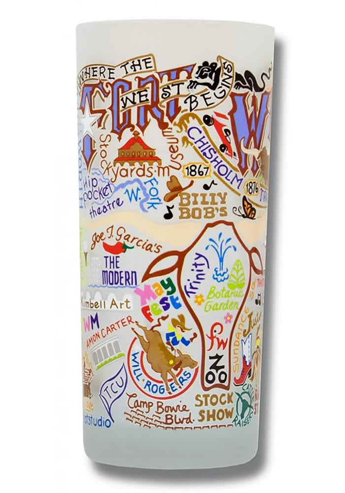 Dallas Ft Worth Illustrated Frosted Pint Glass