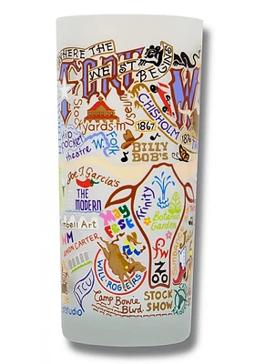Dallas Ft Worth Illustrated Frosted Pint Glass