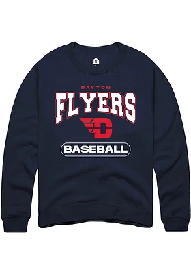 Rally Dayton Flyers Mens Navy Blue Baseball Long Sleeve Crew Sweatshirt