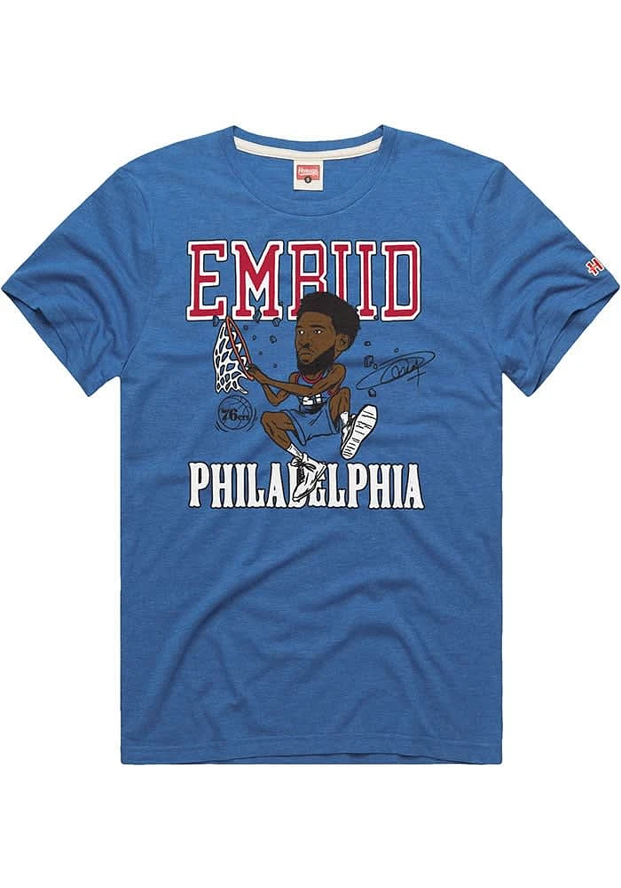 Joel Embiid Philadelphia 76ers Blue Caricature Short Sleeve Fashion Player T Shirt